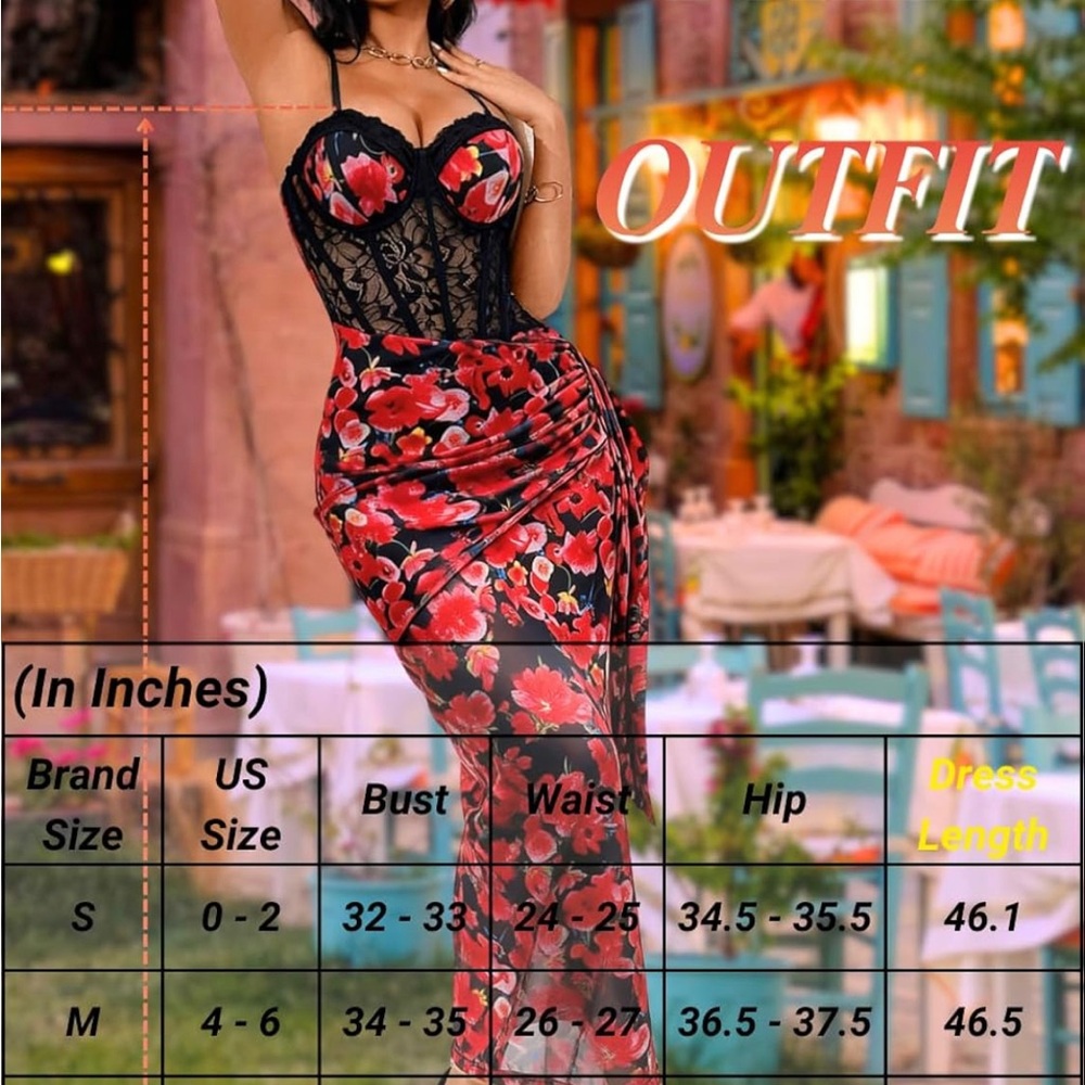 Amazon Red Floral Lace-Trim Maxi Dress